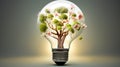 A Light Bulb Blooms with Life. Generative AI. Royalty Free Stock Photo