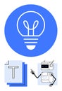 Light Bulb with Robotic Character and Text Document Representing Ideas and Technology Royalty Free Stock Photo