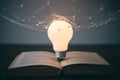 Light bulb on book concept for education ideas knowledge creativity and innovation inspiration success 100 Royalty Free Stock Photo