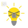 Light bulb are bound with chains and locked with a padlock flat