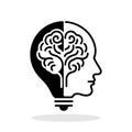 Light bulb and brain icon. Creativity symbol. Innovation symbol