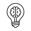 Brain in light bulb line icon