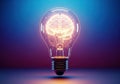 A light bulb with a brain inside glowing brightly Royalty Free Stock Photo