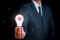 Light bulb with a brain inside the hands of the businessman Royalty Free Stock Photo