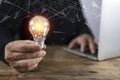 Light bulb with brain inside the hands of the businessman. The concept of the business idea Royalty Free Stock Photo