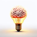 light bulb with a brain inside, set against a clean white background. Royalty Free Stock Photo