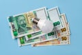 Light bulb on bulgarian lev banknotes over blue background. High energy costs concept. Power price rising in Europe. Soaring of Royalty Free Stock Photo