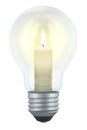Light bulb with a burning candle inside. Electrical faults, breakdowns and outages, concept. 3D rendering