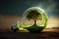 Light bulb, burning fire, campfire, green energy / idea or concept of energy and environment Royalty Free Stock Photo