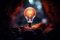 a light bulb in a cave