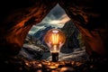 a light bulb in a cave