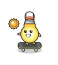 Light bulb character illustration ride a skateboard Royalty Free Stock Photo