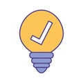 Light bulb with check mark line and fill style icon vector design