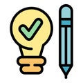Light bulb with check mark and pencil representing successful idea Royalty Free Stock Photo