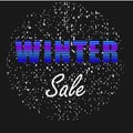 Winter sale Neon letters on black background grunge