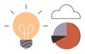 Light Bulb, Cloud, and Pie Chart Representing Ideas, Data Analytics, and Innovation Royalty Free Stock Photo