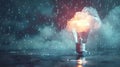 Light bulb with cloud and rain nourishing ideas. Royalty Free Stock Photo