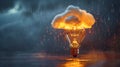 Light bulb with cloud and rain nourishing ideas. Royalty Free Stock Photo