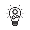 Light bulb and cog inside, Gear in lightbulb, Artificial intelligence, Thinking idea and innovation concept