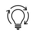 Light bulb with cogwheels inside and circle arrow.Idea generation linear icon. Thin line illustration. Startup development. New