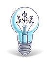 Light bulb concept with dollar sign instead of tungsten wire, financial idea for business.