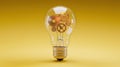Light Bulb Containing Gears on a Yellow Background Represents Idea Generation Royalty Free Stock Photo