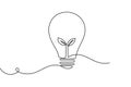 Light bulb continuous one line drawing on white background Royalty Free Stock Photo