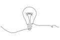 Light bulb continuous one line drawing on white background Royalty Free Stock Photo