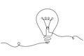 Light bulb continuous one line drawing on white background Royalty Free Stock Photo