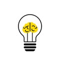 Light bulb, creative logo vector illustration. Mix electric lamp and brain connect to wires. Isolated on white Royalty Free Stock Photo