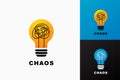 Light bulb, creative logo vector illustration. Mix electric lamp and chaos line. Birth idea from clutter. Isolated on