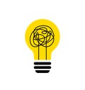 Light bulb, creative logo vector illustration. Mix electric lamp and chaos line. Isolated on white background