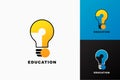 Light bulb, creative logo vector illustration. Mix electric lamp and question mark. Lightbulb concept for learning Royalty Free Stock Photo