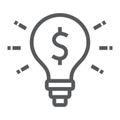 Light bulb with dollar line icon, business and solution, idea sign, vector graphics, a linear pattern on a white Royalty Free Stock Photo