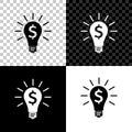 Light bulb with dollar symbol icon isolated on black, white and transparent background. Money making ideas. Fintech Royalty Free Stock Photo