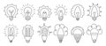 Light bulb doodle icon set retro glass lamp ecology led line sign economy lightbulb symbol idea