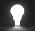 Light bulb door shines in dark room. Dream, success, opportunity. concept business Royalty Free Stock Photo