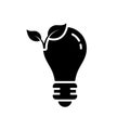 Light Bulb Eco Electricity Silhouette Icon. Ecological Low-Energy Lightbulb Glyph Pictogram. Ecology Lamp with Leaf