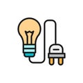Light bulb with electrical plug, connect flat color line icon.