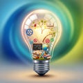 Light bulb encapsulates various educational elements, symbolizing knowledge Royalty Free Stock Photo