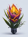 Light bulb energy tulip flower, splash style of colorful flowers, hyper-detailed illustration. Royalty Free Stock Photo