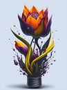 Light bulb energy tulip flower, splash style of colorful flowers, hyper-detailed illustration. Royalty Free Stock Photo