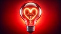 light bulb with a filament shaped like a heart, against a pink background