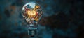 Light bulb filled with cluttered items, showcasing creativity and chaos. Bright filament illuminates various objects
