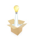 light bulb flying from a cartboard box