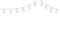 light bulb garland, black line isolated vector decoration, string of outdoor lights, holiday lamps for wedding or Royalty Free Stock Photo