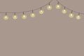 string of outdoor lights, light bulb garland, black line isolated vector decoration, holiday lamps for wedding or Royalty Free Stock Photo