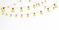 Light bulb garland, isolated vector decoration. String of golden christmas lights. Royalty Free Stock Photo