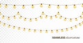 Light bulb garland, isolated vector decoration. String of golden christmas lights. Royalty Free Stock Photo