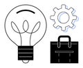 Light bulb, gear, and briefcase representing creativity, innovation, and business solutions Royalty Free Stock Photo